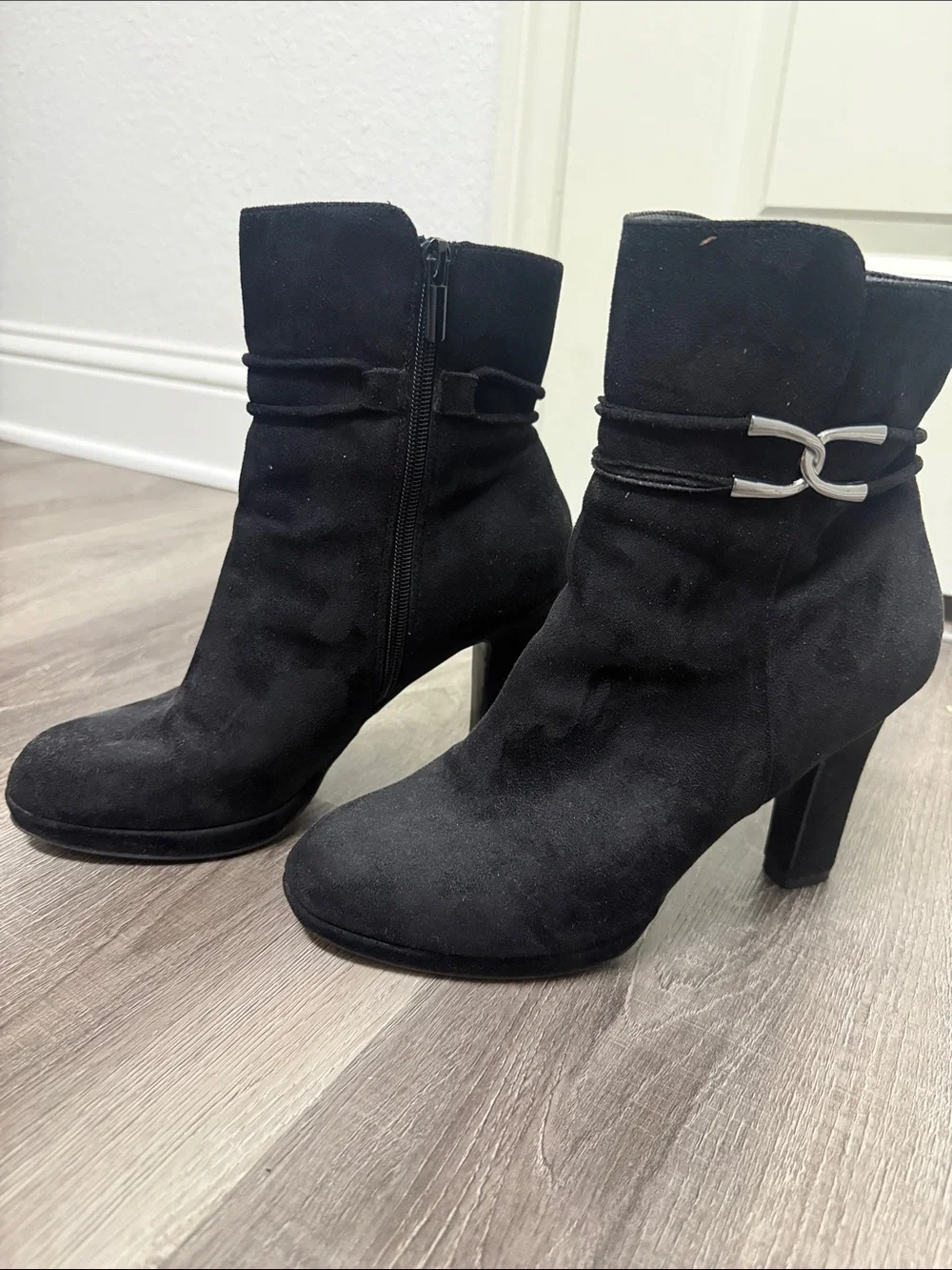 Impo Black Suede Ankle Booties with Side Buckle Detail 9